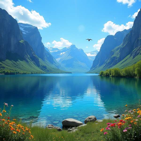 Paysage naturel avec lac et montagnes dans une ambiance paisible